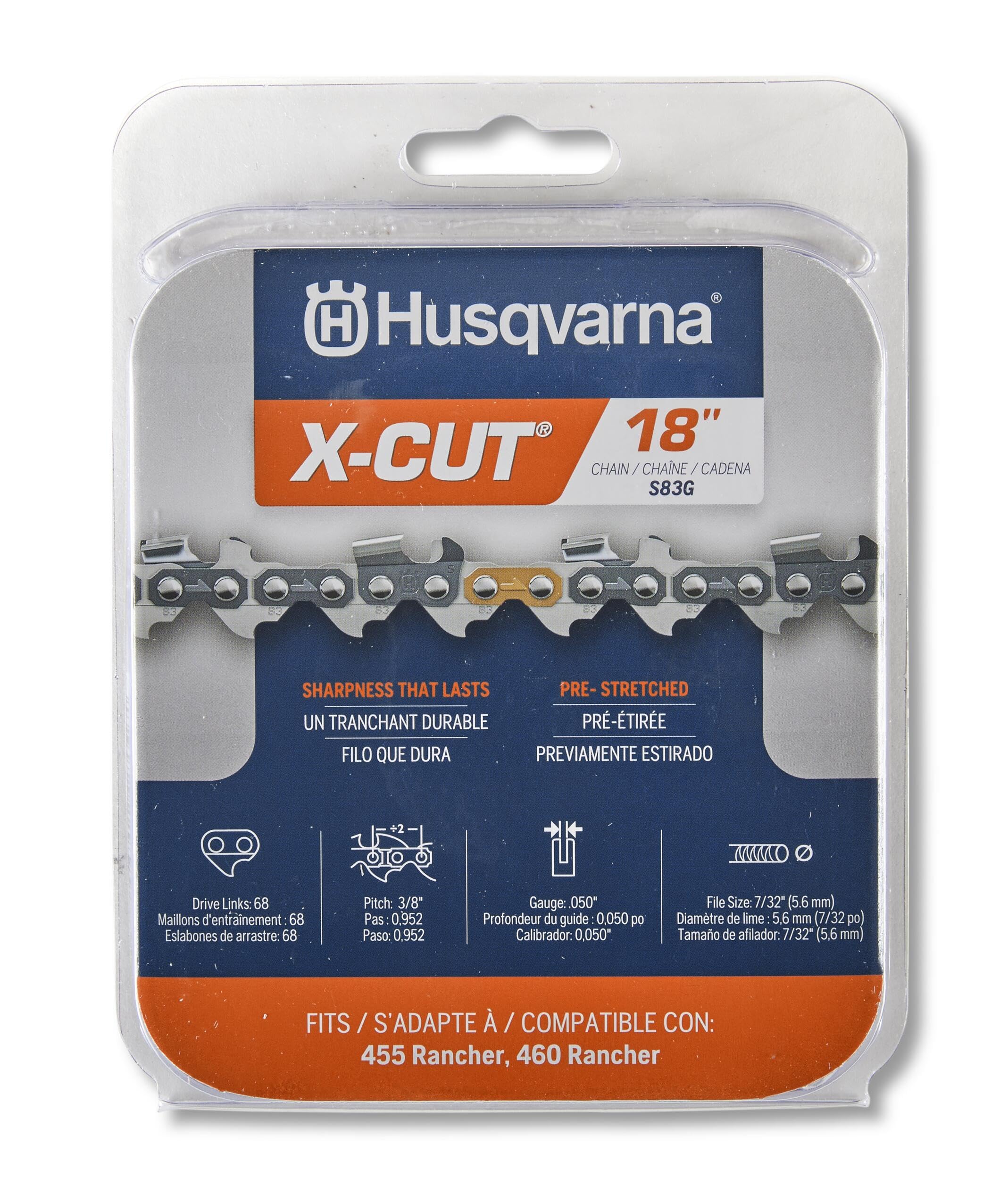 Amazon.com: Husqvarna S83G 18 Chainsaw chain, 3/8'' Pitch, .050